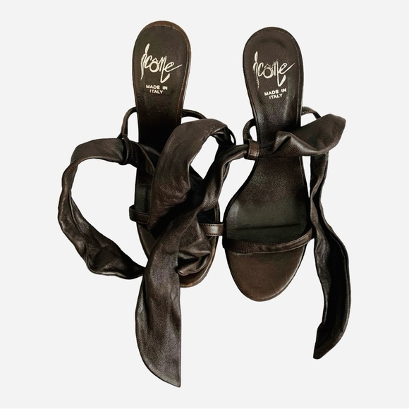 ICONE Chocolate Brown Leather Ankle Strap Stiletto Heels Made in Italy US6 EU36 - Picture 5 of 6